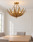 Belle 4-Light Botanical Gold Leaf Semi-Flush Chandelier