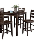 36"H Solid Rubberwood and Wood Veneer 5-Piece Counter Height Table Set