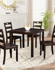 5-Piece Dining Set with Solid Rubberwood Table and Slat Back Chairs