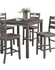 36"H Solid Rubberwood and Wood Veneer 5-Piece Counter Height Table Set