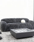 84" Darwen Modern Faux Fur Sofa with Ball Pillow