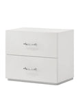 Modern White Nightstand with Chrome Handles and 2 Drawers Set Of 2