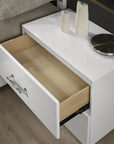 Modern White Nightstand with Chrome Handles and 2 Drawers Set Of 2