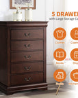 Transitional 5-Drawer Dresser Chest with Classic Bracket Feet