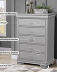 Transitional 5-Drawer Dresser Chest with Classic Bracket Feet
