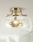 Clear Glass Shade 13 Inch Brass Gold 3-Light Semi Flush Mount Light