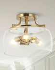 Clear Glass Shade 13 Inch Brass Gold 3-Light Semi Flush Mount Light - IPLUS Lighting