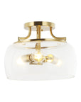 Clear Glass Shade 13 Inch Brass Gold 3-Light Semi Flush Mount Light