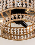 Farmhouse Wood Beaded 3-Light Flush Mount Ceiling Light - IPLUS Lighting