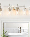 Brushed Nickel and Black Jasper Modern Clear Glass 5-Light Linear Vanity Light