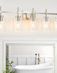 Brushed Nickel and Black Jasper Modern Clear Glass 5-Light Linear Vanity Light - IPLUS Lighting