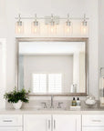 Brushed Nickel and Black Jasper Modern Clear Glass 5-Light Linear Vanity Light - IPLUS Lighting