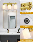 Frosted Glass Jasper Gold Modern 3-Light Bathroom Vanity Light - IPLUS Lighting