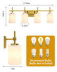 Frosted Glass Jasper Gold Modern 4-Light Bathroom Vanity Light
