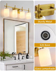 Frosted Glass Jasper Gold Modern 4-Light Bathroom Vanity Light