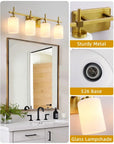 Frosted Glass Jasper Gold Modern 4-Light Bathroom Vanity Light - IPLUS Lighting
