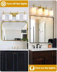 Frosted Glass Jasper Gold Modern 4-Light Bathroom Vanity Light - IPLUS Lighting