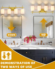 Frosted Glass Jasper Gold Modern 4-Light Bathroom Vanity Light