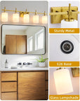 Frosted Glass Jasper Gold Modern 5-Light Bathroom Vanity Light