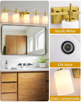 Frosted Glass Jasper Gold Modern 5-Light Bathroom Vanity Light - IPLUS Lighting