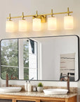 Frosted Glass Jasper Gold Modern 5-Light Bathroom Vanity Light - IPLUS Lighting