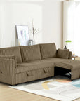 Brown Faux Fur Oversized Convertible Sleeper Sectional Sofa with Pull-Out Chair and USB Ports