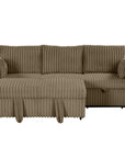 Brown Faux Fur Oversized Convertible Sleeper Sectional Sofa with Pull-Out Chair and USB Ports