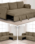 Brown Faux Fur Oversized Convertible Sleeper Sectional Sofa with Pull-Out Chair and USB Ports