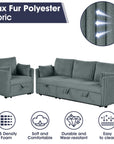Oversized Faux Fur Sleeper Sectional with Pull-Out Chair and USB Charging