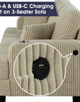 Beige Sofa and Loveseat Set with Storage Ottoman and USB Charging
