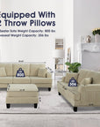 Beige Sofa and Loveseat Set with Storage Ottoman and USB Charging