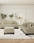 Beige Sofa and Loveseat Set with Storage Ottoman and USB Charging