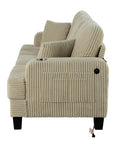 Beige Sofa and Loveseat Set with Storage Ottoman and USB Charging