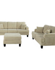 Beige Sofa and Loveseat Set with Storage Ottoman and USB Charging