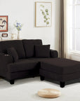 Black Sofa and Loveseat Set with Storage Ottoman and USB Charging