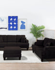 Black Sofa and Loveseat Set with Storage Ottoman and USB Charging