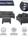 3-Piece Sofa Set with USB Ports Storage Ottoman and Pillows