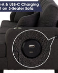 3-Piece Contemporary Sofa Set with USB Charging & Storage Ottoman