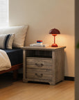 Rustic 22" Nightstand with 2 Drawers and Open Storage Shelf