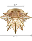 Brass Moravian Star Flush Mount Ceiling Light with Seeded Glass