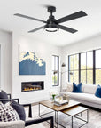 52" Modern Black Downrod Ceiling Fan