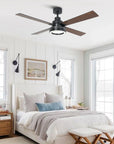 52" Modern Black Downrod Ceiling Fan