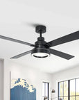 52" Modern Black Downrod Ceiling Fan