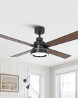52" Modern Black Downrod Ceiling Fan