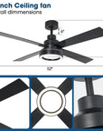 52" Modern Black Downrod Ceiling Fan