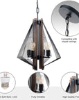 Zenith Black and Wood 4-Light Dimmable Pendant Light