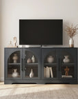 55" Aria Modern Oak Sideboard Cabinet with Arched Glass Doors
