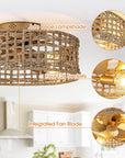 18 Inch Rattan Farmhouse Gold Ceiling Fan