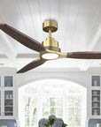 56 Inch Soft Brass LED Solid Wood Ceiling Fan - IPLUS Lighting