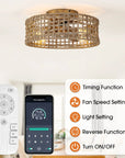 18 Inch Rattan Farmhouse Gold Ceiling Fan